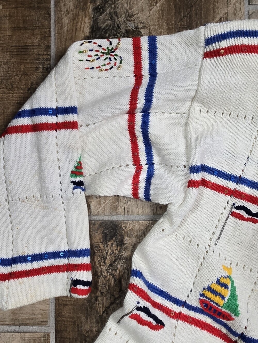 Philip & Jane Gordon Design Options Cream Nautical Fireworks Sweater Size XL - Picture 8 of 15